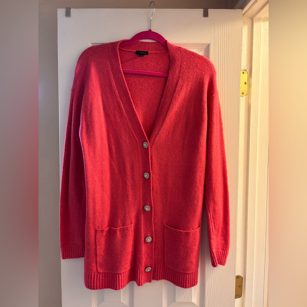 Talbots Vibrant Pink Button-Up Cardigan Blingy Buttons